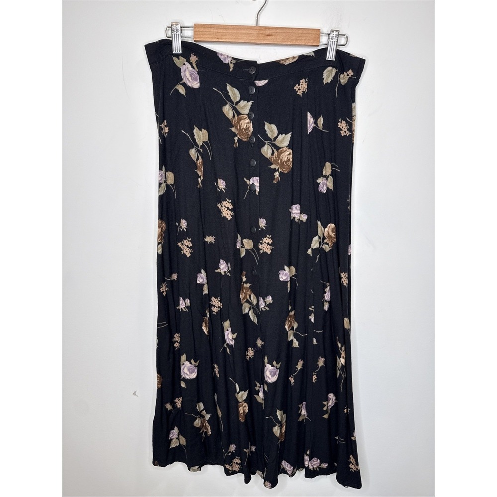 Fairy Grunge Whimsigoth Floral Moody Maxi Skirt L Button Front Witchy Cottage